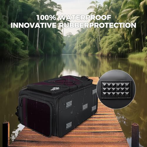 Handor Waterproof Fishing Tackle Bag, Large Saltwater Resistant Storage, 1000D PVC Material, Holds 3600 3700 Trays (Black and Purple, Large Bag) - color: Black and Purple, size: Large Bag