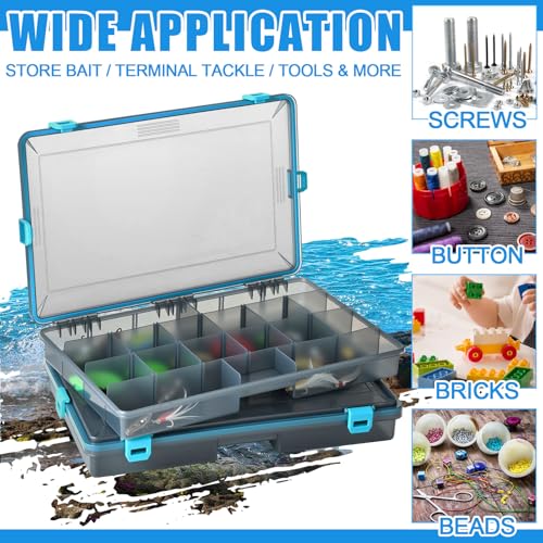 Wonderjune 6 Pack Fishing Tackle Boxes Waterproof 3600 and 3700 Tackle Trays with Removable Dividers Plastic Storage Organizer Bait Vault Camouflage Box for Freshwater Saltwater (Blue,3700) - color: Blue, size: 3700