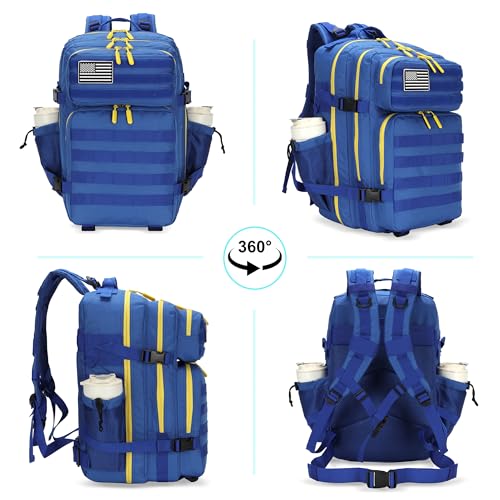 Lovelinks21 25L Tactical Military Backpack Small Travel Rucksack for Men and Women Assault Pack Bug Out Bag Molle Daypack Gym Backpack with Bottle Holder (Blue Yellow) - color: Blue Yellow