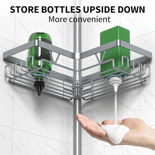 DAOYA Corner Shower Caddy Tension Pole, 4-Tier Rustproof Adjustable Bathroom Organizer for Renters, 25–114.2 Inch for Bathtub Shampoo Storage, Light Gray - color: Light Gray