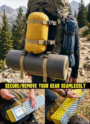 Molle Tactical Backpack Straps 24" Adjustable, Rush Tier System Molle Accessories for Military Assault Backpack Army Rucksack Attachment Nylon Compression Tie Down Strap for Tripod Gear, Sleeping Bag - color: Khaki 4packs, style: Style B