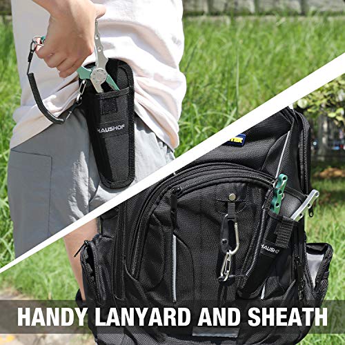 HAUSHOF 3PC Fishing Tool Kit, Stainless Steel Fish Lip Gripper, Aluminum Fishing Pliers with Sheath, Fish Hook Remover with Safety Coiled Lanyard
