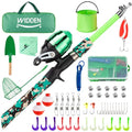 WIDDEN Kids Fishing Pole, Portable Telescopic Kids Fishing Poles for Boys and Girls, Fishing Rod and Reel Combo Kit with Tackle Box, and Fishing Net, Best Fishing Pole for Toddler Youth - color: GREEN