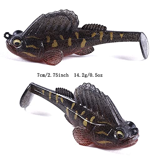 Weedless Soft Plastic Fishing Lures for Bass Trout - Paddle Tail Swimbaits With Hidden Pre-Rigged Sharp Hooks for Freshwater Saltwater - 5pcs Kit With Box - color: B:2.75in/0.5oz/5pcs