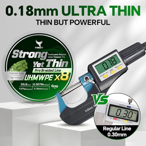 Ultra-Thin 20LB 8-Strand Braided Fishing Line 0.18mm with Knots Guide Card, Stronger than 4-Strand PE Line, Smooth as Silk & Longer Casting, Ideal for Bass Trout Fishing in Freshwater/Saltwater - color: Green, size: 20LB 110YDS