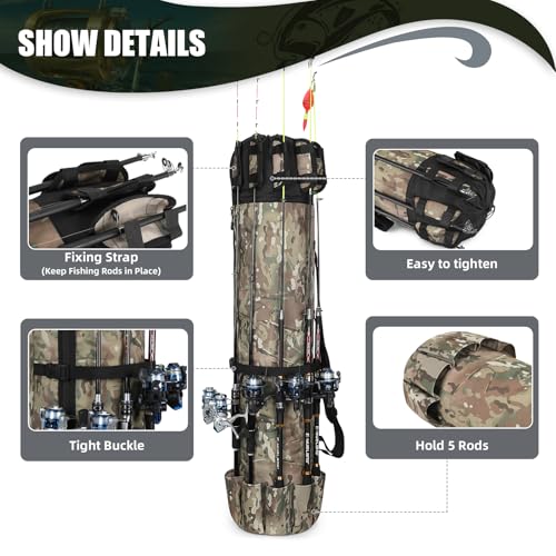 Fishing Rod Bag Fishing Rod Case, Durable Folding 900D Oxford Fabric Portable Large Capacity Waterproof, Fishing Gifts for Men Boys - color: Green Caomo