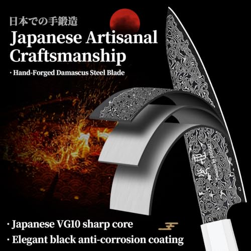 DRGSKL Damascus Kitchen Utility Knife - Japanese VG10 Small Chef Knife 6 inch - Japanese G10 Handle - Versatile Knives for Vegetable Fruit Meat - with Gift Box - size: 5.7 inch