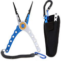 Lixada Fishing Pliers Saltwater Aviation Aluminum with Sheath and Lanyard - Braid Cutters Split Ring Pliers Hook Remover Line Cutting Stainless Steel Jaw Fish Holder, Durable & Lightweight - color: Blue & Silver