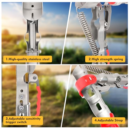 Automatic Spring Fishing Rod Holde, Stainless Steel Folding Rod Stand Ground Support Brackets Have Two Springs, Sensitivity is Adjustable and Works on Bull Sized Bluegill and UP