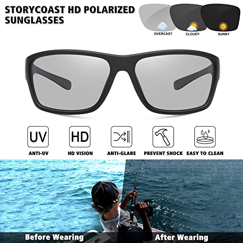 STORYCOAST Polarized Sports Sunglasses for Men Women Unbreakable Frame Cycling Fishing Driving - color: Black Frame-photochromic Lens