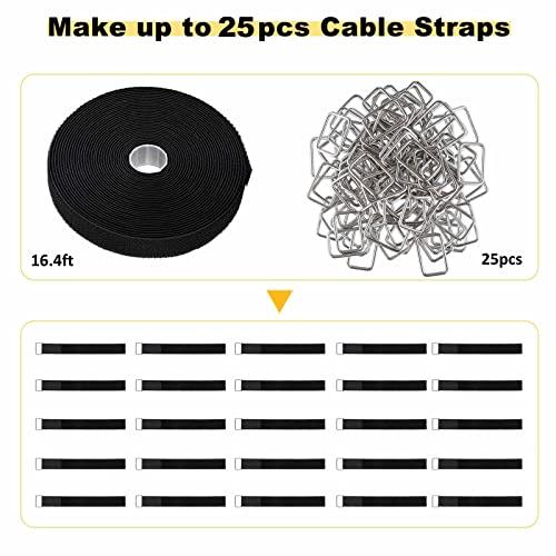 YMCRLUX 1"x16ft Hook and Loop Straps with 25 Metal Buckles, Adjustable Fastening Cable Straps, Cut-to-Length Cinch Strap, Reusable Nylon Securing Cord Ties for Organizer or Storage, 1 inch Wide, Black - size: 1in x 16ft Black
