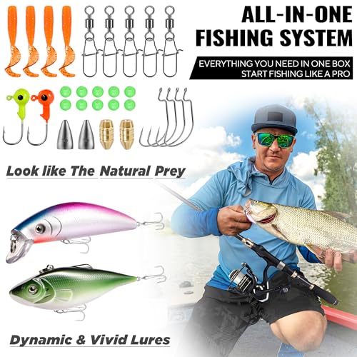 PLUSINNO Fishing Rod and Reel Combo, Telescopic Fishing Pole Kit with Spinning Reel, Tackle Box, Fishing Lures and Travel Carrying Bag, Fishing Gear Gifts for Men - color: Full Kit with Carrier Case, size: 1.8M 5.91 FT