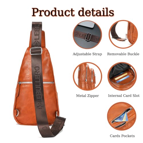 Crossbody Bags for Men Leather Sling Bags Mens Chest Bag Backpack Travel Hiking Fishing Outdoor Sports - color: Light Brown
