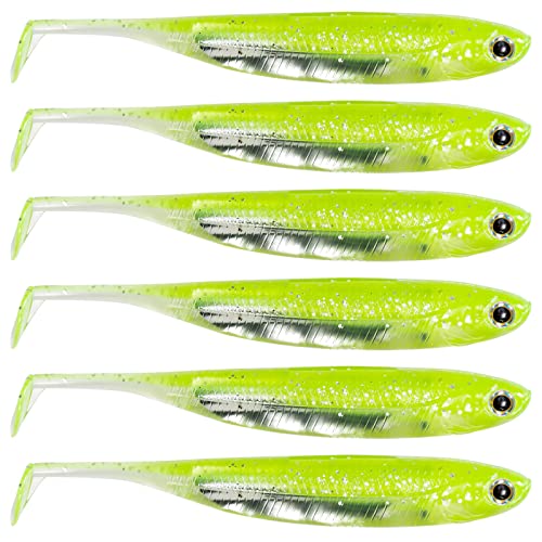 Dr.Fish Paddle Tail Swimbaits, Soft Fishing Lures for Bass Fishing 2.75-4.75 Inches, Freshwater & Saltwater Soft Plastic Baits Swim Shad Bait Minnow Lures Drop Shot - color: Chartreuse, size: 2.7"-6 Pack