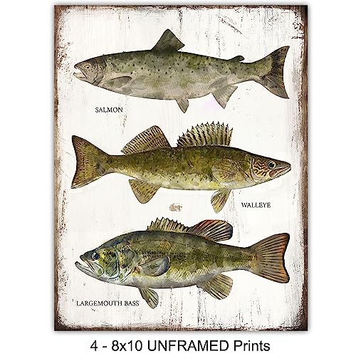 Fishing Accessories Patent Print, Rod, Reel, Lures Wall Art Set - Lake or Mountain House Decor for the Home - Rustic Vintage Bass, Trout, Freshwater Fish Room Decoration Poster - Gift for Fishermen - size: 8x10 inches