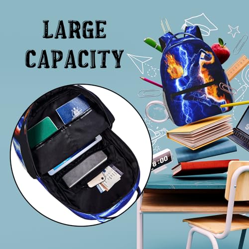 Basketball Backpack for Boys Blue Fire Lighting Schoolbag for Teenage Girls Kids Children Lightweight Waterproof Adjustable Sport Bag for Travel Hiking Camping Gym Backpack for Kids Boys 8-12 - color: Basketball Fire 01