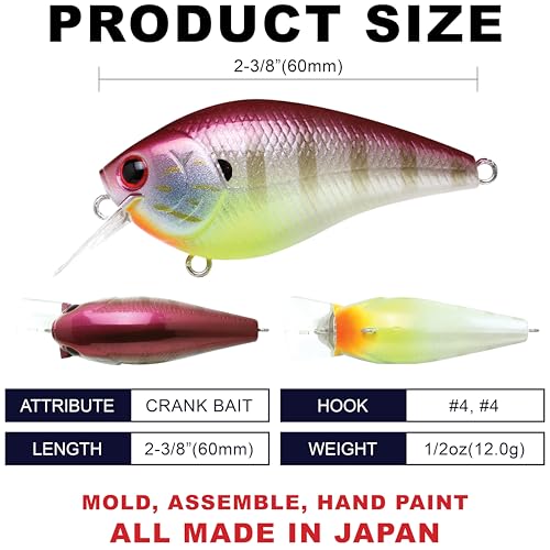 LUCKY CRAFT LC 1.5 Silent Squarebill Crankbait Fishing Lure, 2-3/8", Bass Fishing Lures for Freshwater, Hard Crankbait with Treble Fishing Hooks, Fishing Accessories - color: 305 Cow Girl Gill