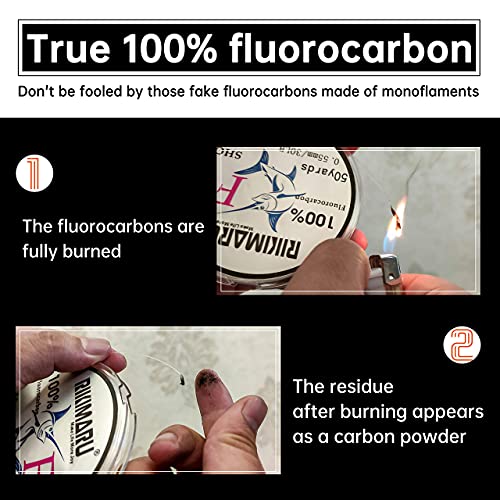 Rikimaru FC 100% Fluorocarbon Pure Shock Resistant, Sinks Faster Than Mono, Leader Material, 2LB-150LB - color: Clear, size: 50Yards-10LB