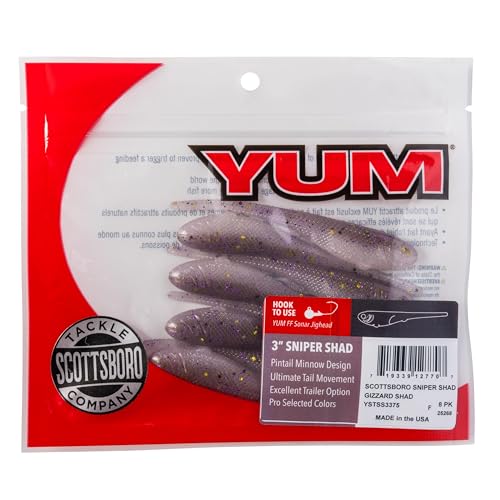 YUM Sniper Shad Soft Plastic – Realistic Minnow Bass Fishing Lure, Jig Head & Underspin Trailer, 3” 4” 5” Sizes, Multiple Colors - color: Gizzard Shad, size: 3"