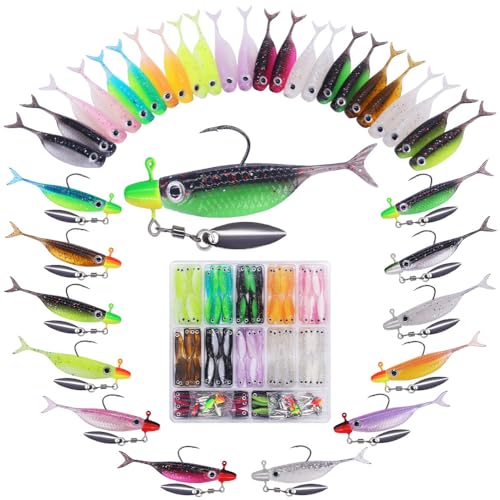 Crappie Baits Kit –40 & 135 Piece Soft Plastic Underspin Jig Heads, Shad Minnow Lures Set for Crappie Fishing Panfish Bluegill Perch Trout - color: 135 PCS — Pro Crappie Assortment