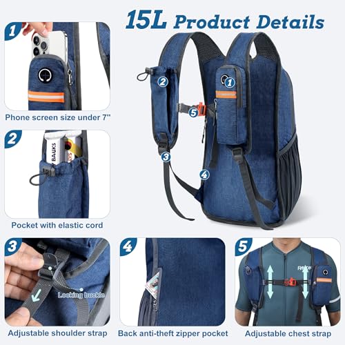 BECOJADDE 15L Small Hiking Backpack for Men Women Foldable Packable Back Pack Ultralight Hiking Daypack for Travel Camping Outdoor, Navy Blue - color: Navy Blue, size: 15L