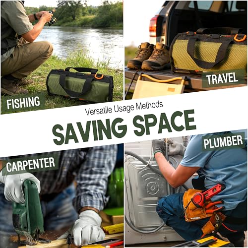 SILANON Fishing Lure Bag, Roll Up Bait Bag Organizer 6 Pockets PVC Protective Fishing Lure Wraps Covers Durable Waterproof Fishing Tackle Storage Bag Wraps for Soft Plastic Trolling Lure Tackle Box - size: Medium