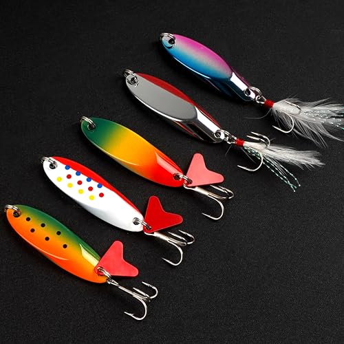 Fishing Lures Casting Spoon Lure, 5pcs Hard Metal Spoon Fishing Lures for Trout Bass Crappie Pike Walleye Saltwater Freshwater Fishing Gear 3/16oz-2oz - color: Painted-A, size: 1oz(28g)