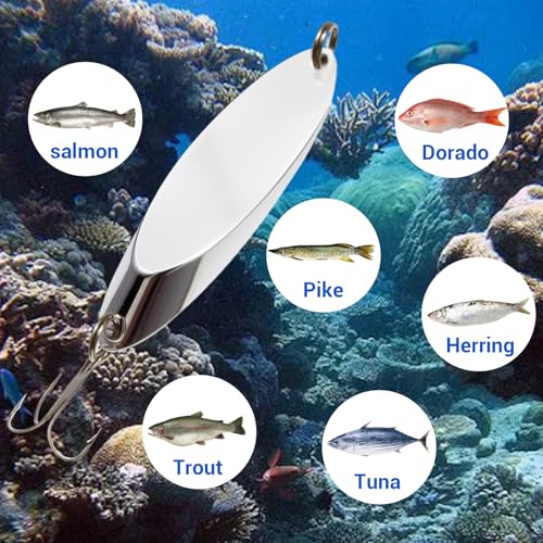 Fishing Lures Spoons, Trout Lures 5pcs/30pcs Hard Metal Spinner Bass Baits 5 Sizes Casting Spoon Hooks for Salmon Bass in 1/5oz 1/4oz 3/8oz 1/2oz 3/4oz - color: 30PCS-7g/10g/14g/18g/21g