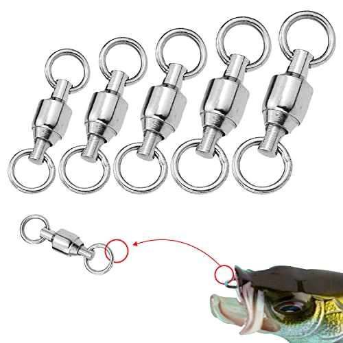 50 Pack Fishing Ball Bearing Swivels, Fishing Tackle Heavy Duty Black Nickel Terminal Tackle Barrel Swivels Leader Lures Connector Stainless Swivels Fishing Tackle - color: white