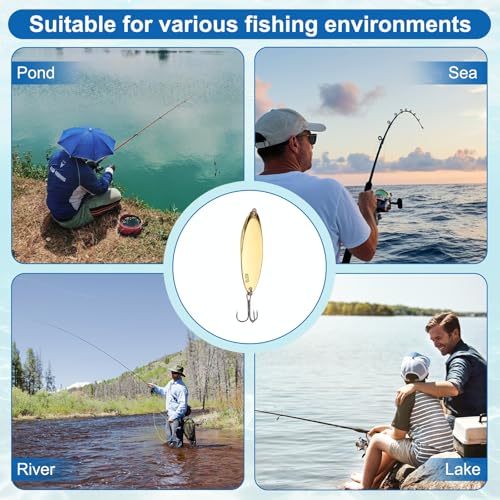 Fishing Spoons Lures, Metal Saltwater Treble Trout Lures Jigging Spoon with Treble Hooks Casting Spinner Baits - color: Gold, size: 42g / 1 1/2oz
