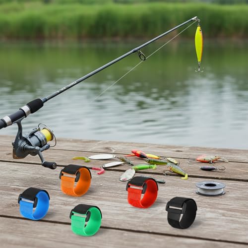 20 Pcs Fishing Rod Straps, 5 Color Hook & Loop Fish Rod Belts | Adjustable Elastic Fishing Pole Straps Tackle Belt Ties Casting Rods Fishing Rod Accessories for Casting, Fly Rods