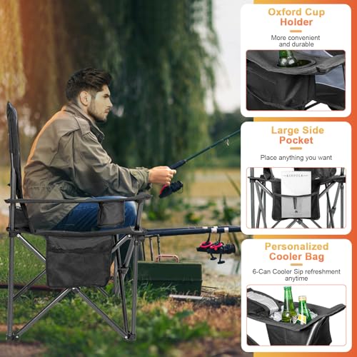 Romswi Oversized Camping Chairs,Heavy Duty Support 500 LBS,Padded Back & Arm Sport Chairs, Cup Holder Cooler Bag, Collapsible Folding Chairs for Outdoor, Fishing & Garden, Black,2-Pack - color: Black, style: XL Large