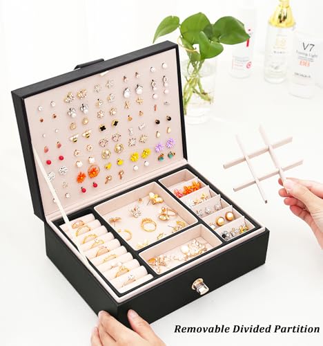 QBestry Womens Earrings Jewelry Box for Girls Jewelry Earring Organizer Box Earring Holder Organizer for Girls Jewelry Organizer Boxes for Women Girls Stud Earrings Organizers Jewelry Box Black - color: Black, size: Medium