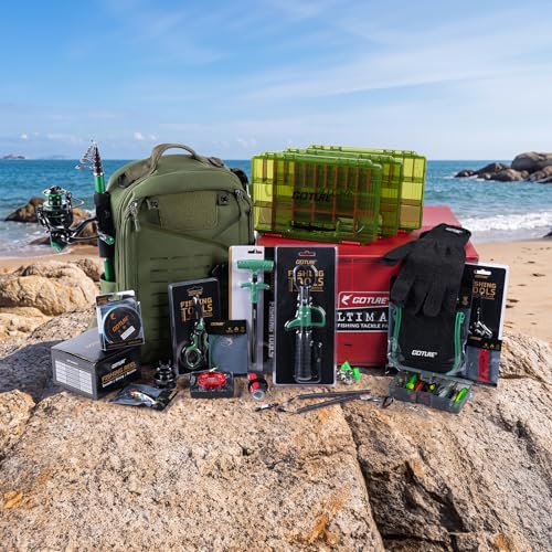 Goture Fishing Kits for Adult,Fishing Pole and Reel Combo, OpenSide Fishing Sling Tackle Storage Bag with 3 Tackle Boxes,Gift for Men - color: Green 20L Bag + 3600 Trays +Basic Bait Set(Gift Boxed), size: 9FT/2.7M
