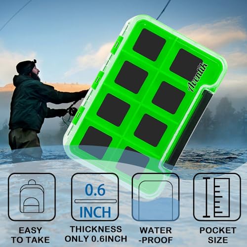 2PACK-Aventik Waterproof Slim Pocket Fly Box Fishing Hook Box Bait Storage Tackle Box (8 Magnetic Compartment -Green, Small) - style: M:Green-8C