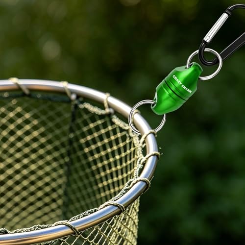 Magnetic Net Release for Fly Fishing, Aluminum Magnetic Quick Release Keychain, Fly Fishing Net Magnet Holder Retractor with Carabiner - color: green