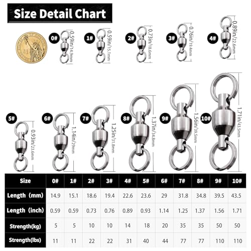 FishTrip Fishing Swivels with Split Rings, 25/50pcs Ball Bearing Swivel Speed Clips Stainless Quick Change Connector for Saltwater - size: Size6_90lbs_25pcs