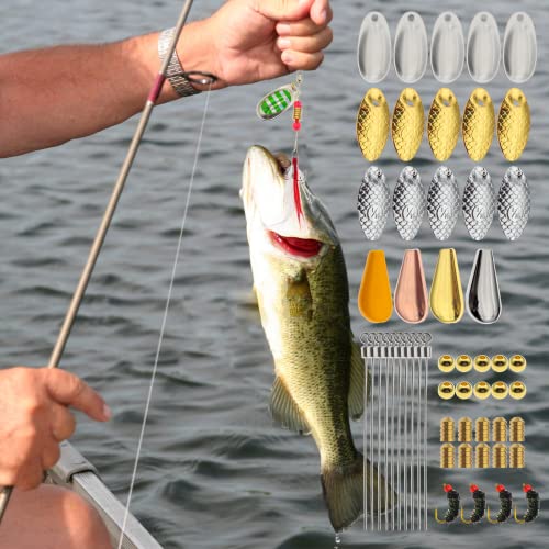 Fishing Lure Spinnerbait Kit with Tackle Box, 8 Pcs/10 Pcs Bass Trout Perch Salmon Hard Metal Rooster Tail Fishing Lures Kit - color: 228 Pcs