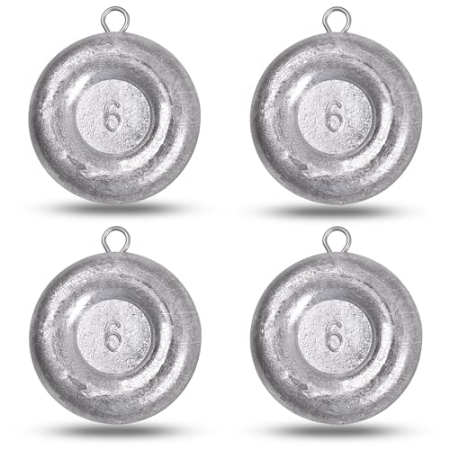 Disc Sinkers Fishing Weights, Coin Fishing Sinkers Weights Saltwater Surf Fishing Weights Bottom Drifting Trolling Catfishing Fishing Sinkers Saltwater Gear Tackle 1oz 2oz 3oz 4oz 5oz 6oz 8oz - style: 6 Ounce, 4 Pack