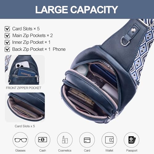 Anti Theft Crossbody Bags for Women Travel Chest Sling Bag Leather RFID Purse Fanny Pack Blue - color: Blue