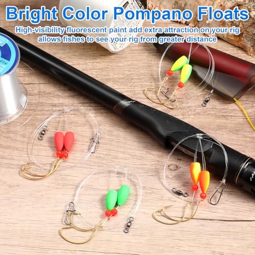 Arrowbash 16 Pcs/ 8 Pcs Pompano Rigs for Surf Fishing Floats Pre-Rigged Saltwater Gear Tackle with 1/0 Circle Hooks for Casting Pier Jetty Fishing