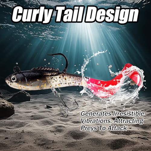 Fishing Lures with Jig Heads Treble Hooks 6pcs 2.36in/0.14oz FS/RE-12 | 6pcs Soft Plastic Swim Baits,Tackle Box,for Bass Crappie Trout, Saltwater and Freshwater, Fishing Tackle