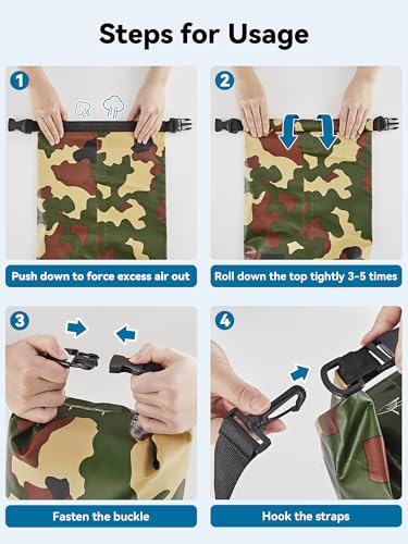 HEETA Waterproof Dry Bag for Women Men, 5L/10L/20L/30L/40L Roll Top Lightweight Dry Storage Bag Backpack with Emergency Whistle for Travel, Kayaking, Boating, Camping, Beach, Cruise Ship Essentials - color: New Camouflage, size: 10L