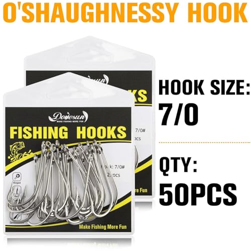 Dovesun Fishing Hooks Saltwater O'Shaughnessy Fishing Hooks 100/80/70/60/50pcs Stainless Steel Forged J Hooks Trolling Sea Bass Striper Cod Bluefish Striped Bass 1# 2# 4# 6# 1/0-8/0 - color: 7-0*50PCS
