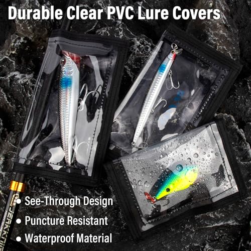 Dr.Fish 3 Pack Fishing Lure Wraps, Clear PVC Lure Hook Covers Fishing Rod Wraps Protectors Holder Storage in 2 Sizes for Hooks, Rod and Tackle Organizer - color: Transparent, size: L: 7×4.1"-3 Pack