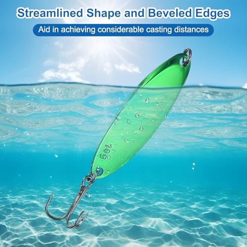 Fishing Spoons Lures, Metal Saltwater Treble Trout Lures Jigging Spoon with Treble Hooks Casting Spinner Baits - color: Green, size: 10g / 3/8oz