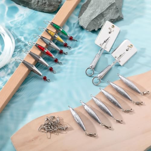 Saltwater Trolling Kit Ready to Fish, Fishing Kit with Lures, Trolling Sinkers & Planers for Spanish Mackerel Bluefish Bonito Tuna, Complete Nearshore Inshore Fishing Lures Set