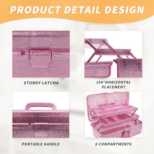 12.2inch 3-Layer Art & Craft Storage Organizer, Portable Plastic Tackle Box, Multipurpose Case for Sewing Supplies, Medicine, Makeup, Hair Accessories & Painting Tools, Pink - color: Pink