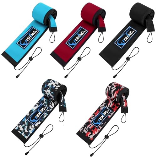 Neoprene Fishing Rod Sleeves for Casting, Spinning, Trolling Pole - Protective Cover Rod Sock with Hanging Loop & Lanyard- Floating, Puncture Resistant, Lightproof - size: 58", style: 5 Pcs