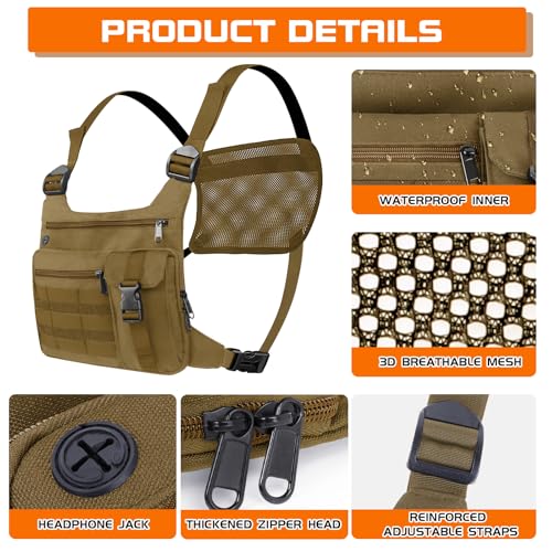 KINGSLONG Running Vest, Chest Bag for Men, Chest Pack, Hiking - color: A-Brown